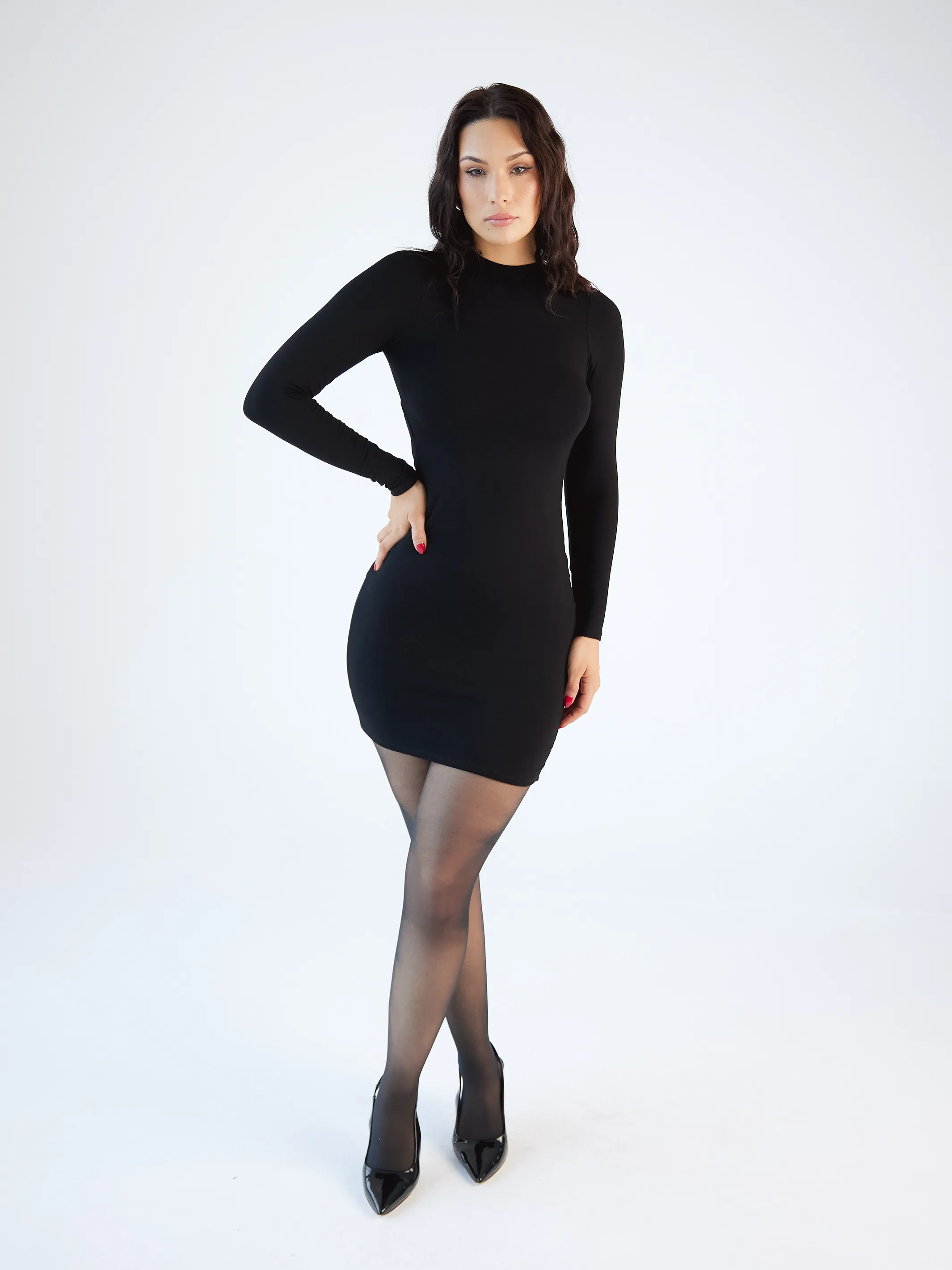 Mock Turtleneck Open Back Brami Dress