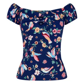 Navy Bird Print Gypsy Top