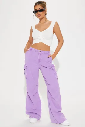 Nessa Washed Wide Leg Cargo Pant - Purple