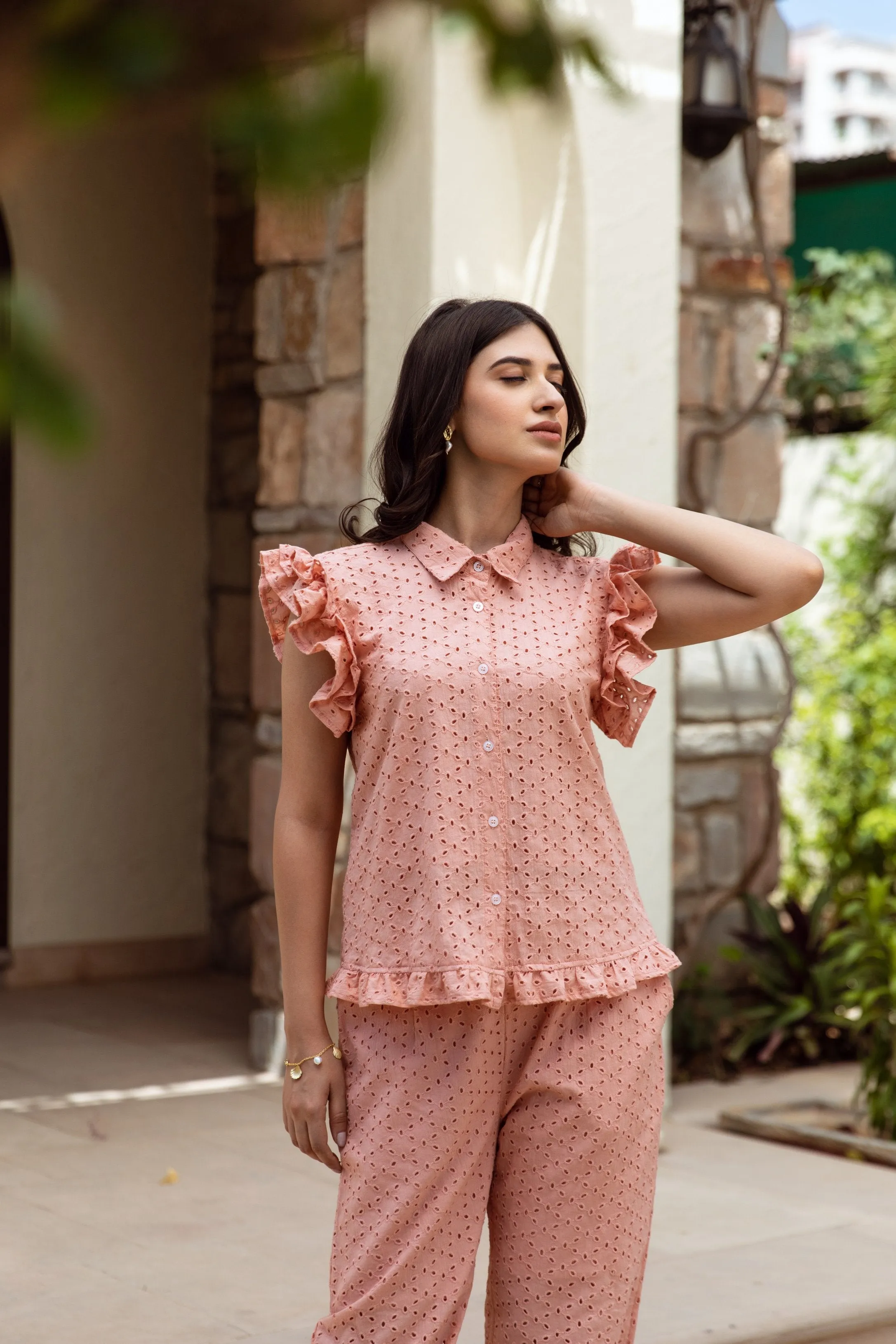 peach cotton schiffly co-ord set