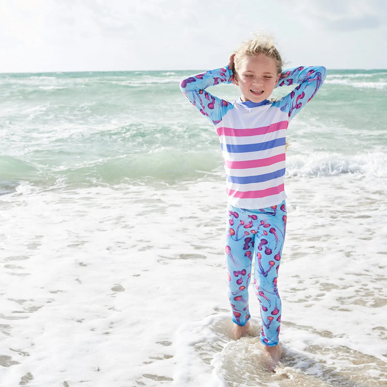 Pink Jellyfish 2pc Rash Guard Set UPF 50  for Girls