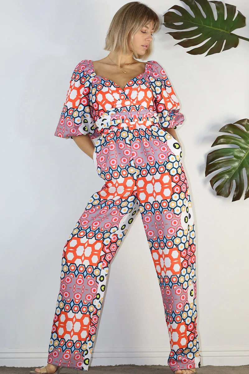 Playful Puff Sleeve Print Jumpsuit