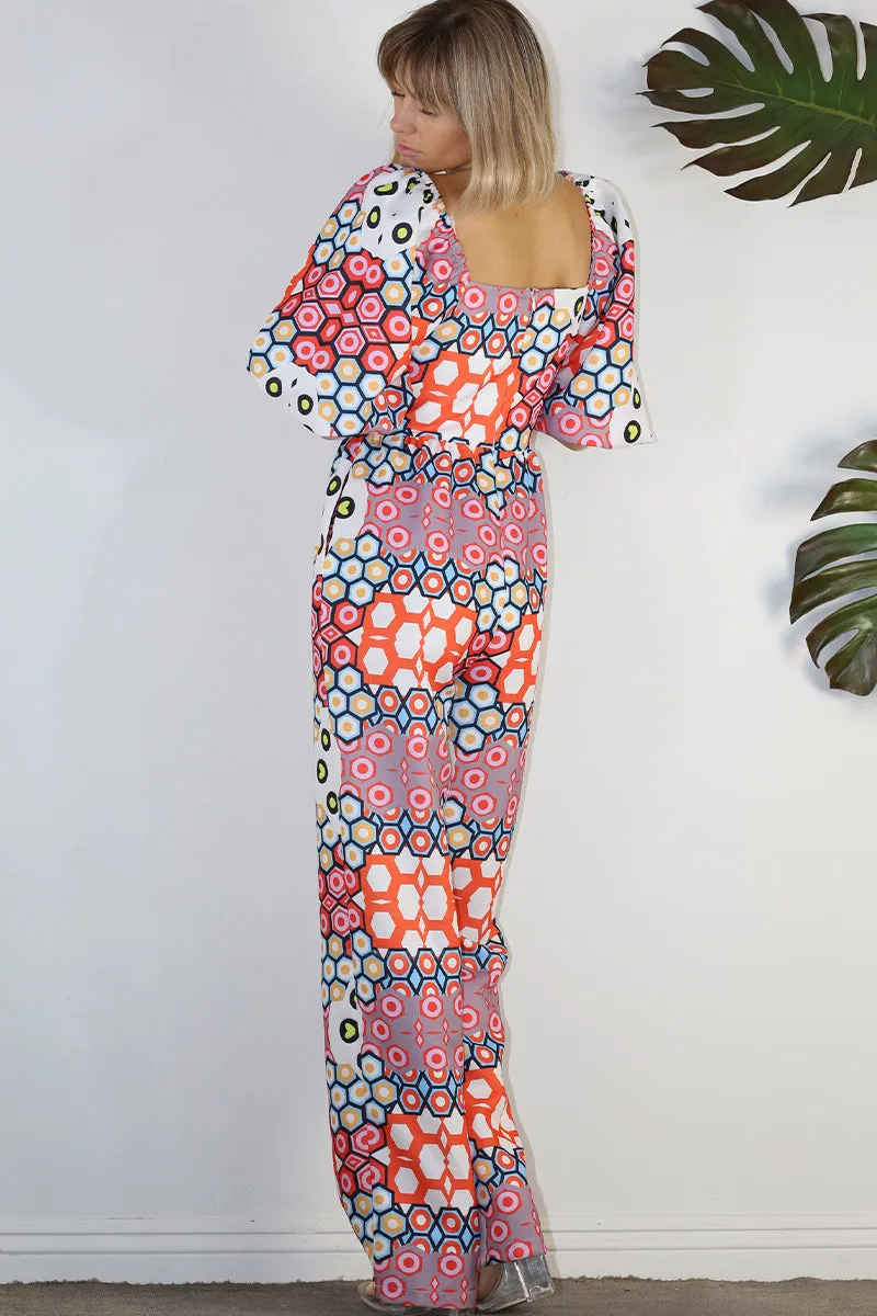 Playful Puff Sleeve Print Jumpsuit