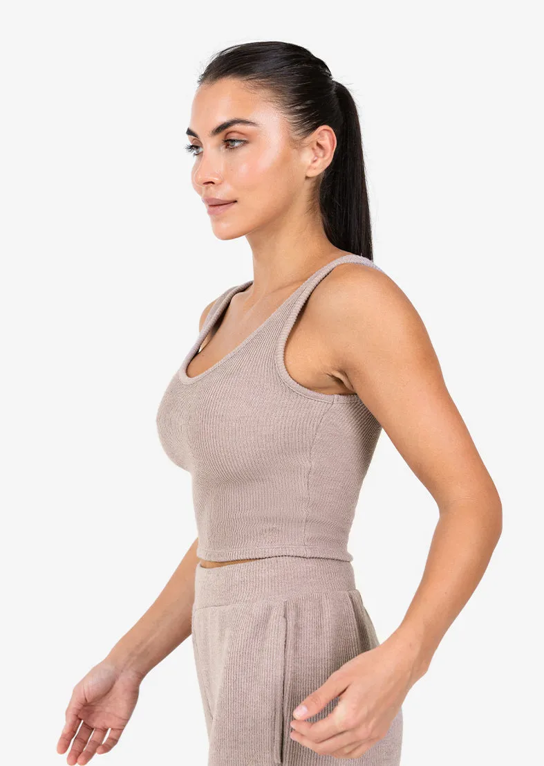 Rib Knit Lounge Cropped Tank Taupe