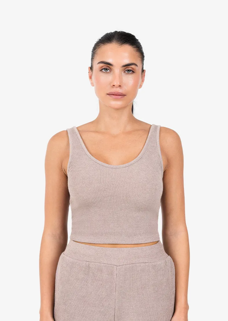 Rib Knit Lounge Cropped Tank Taupe