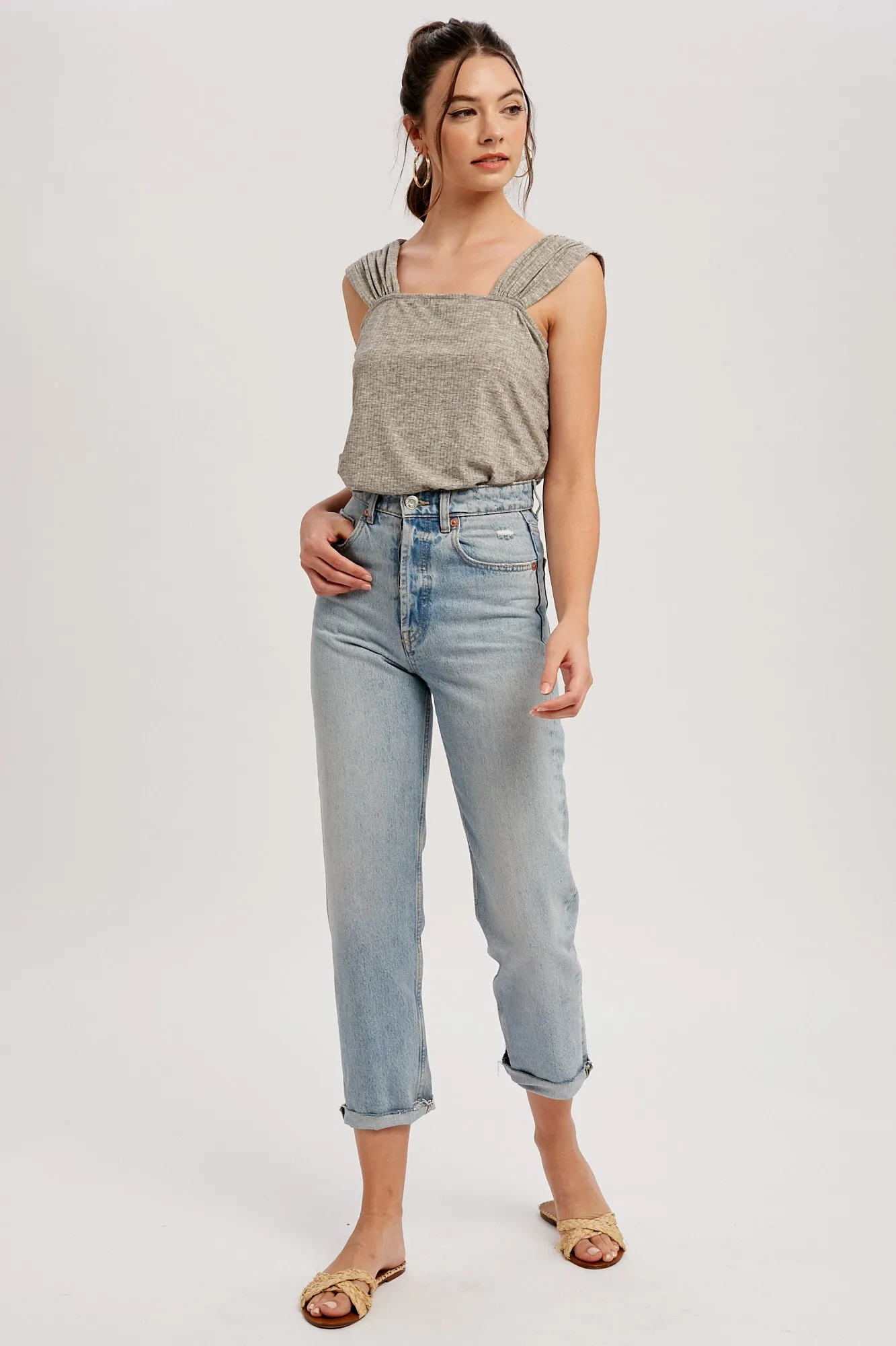 Ruched Feminine Ribbed Top