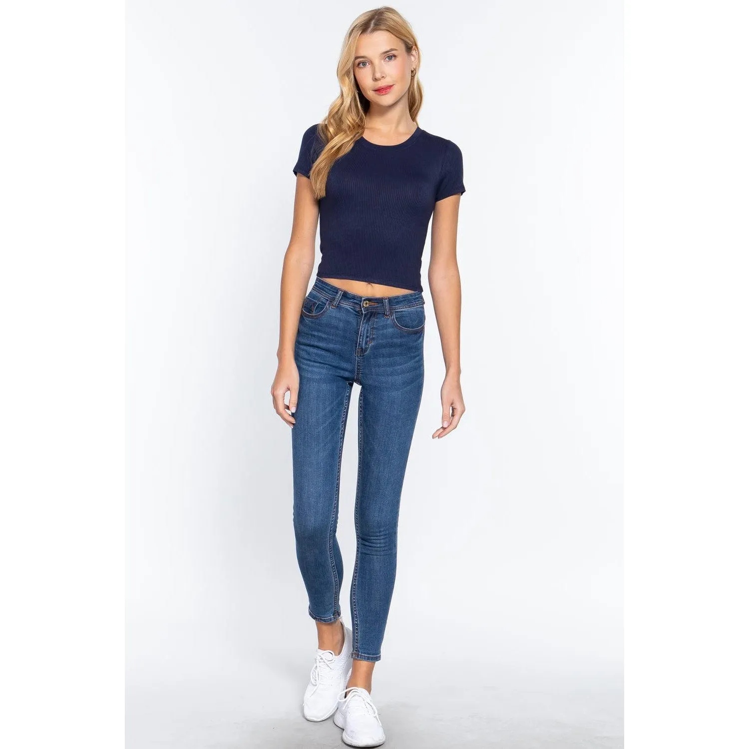 Short Slv Crew Neck Rib Crop Top