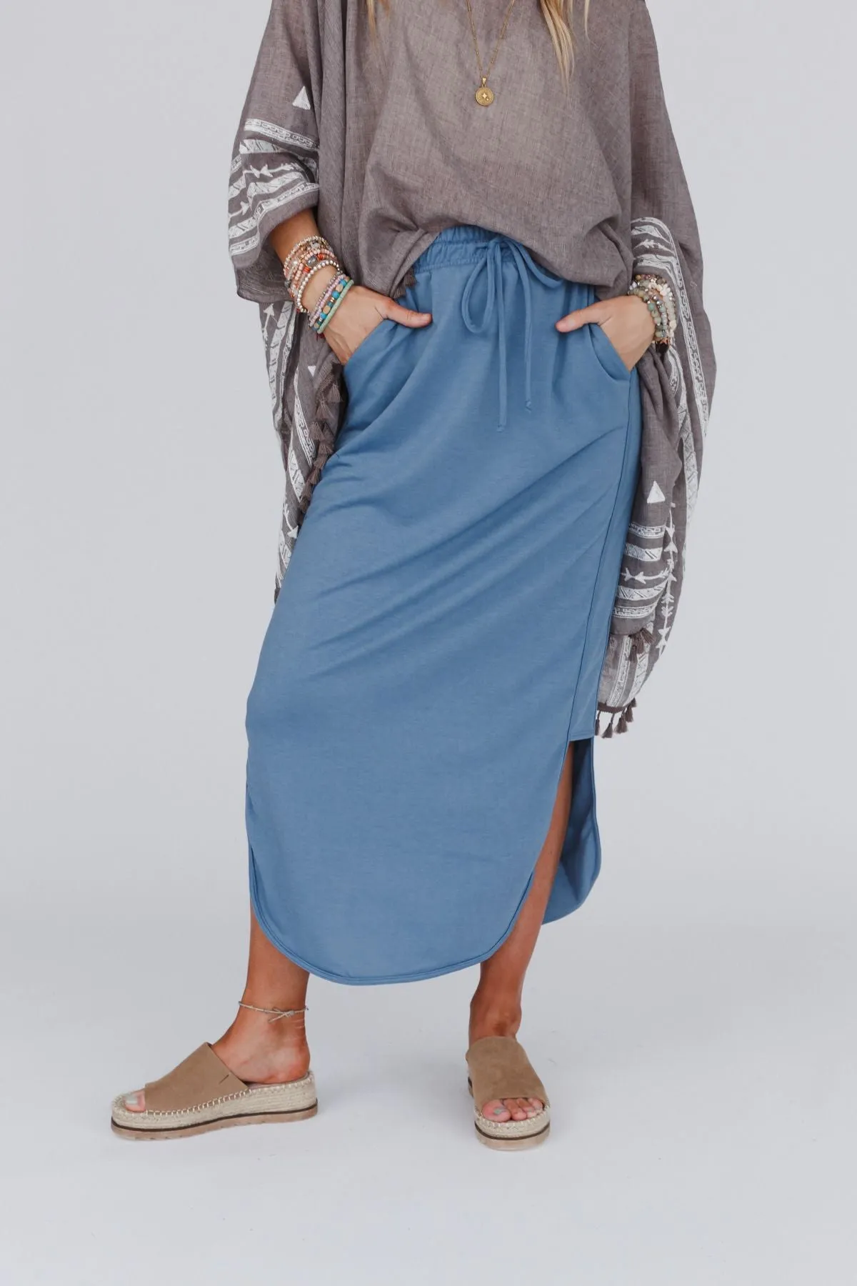 So Comfy Drawstring Maxi Skirt - Gunmetal