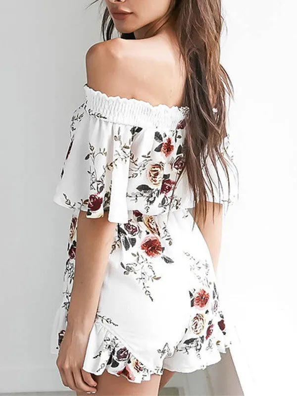 Summer Floral Off Shoulder Mini Jumpsuit