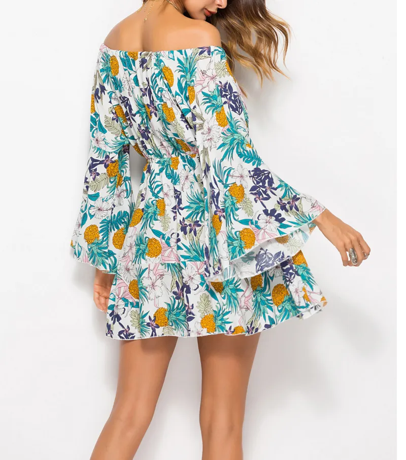 Summer Printing Off Shoulder Dress