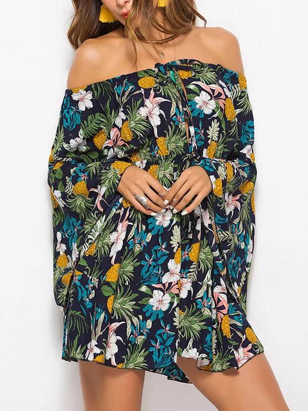 Summer Printing Off Shoulder Dress