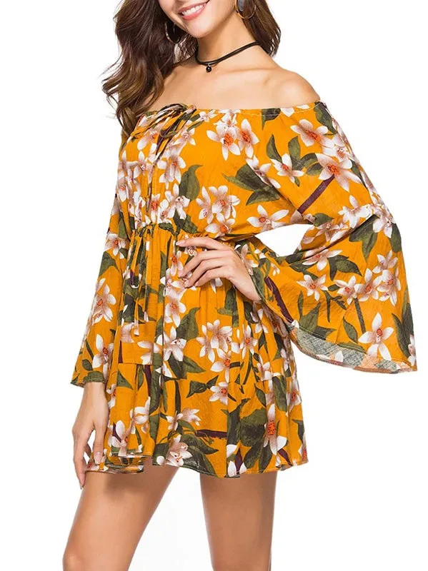 Summer Printing Off Shoulder Dress