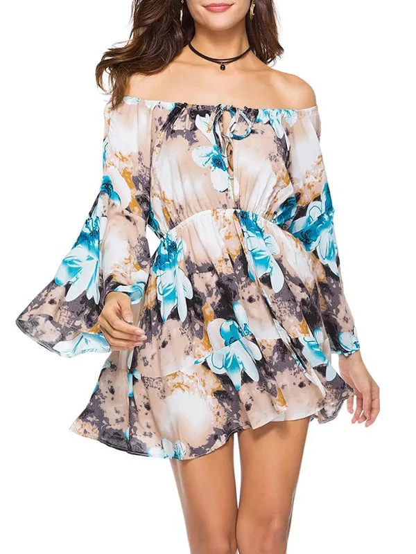 Summer Printing Off Shoulder Dress