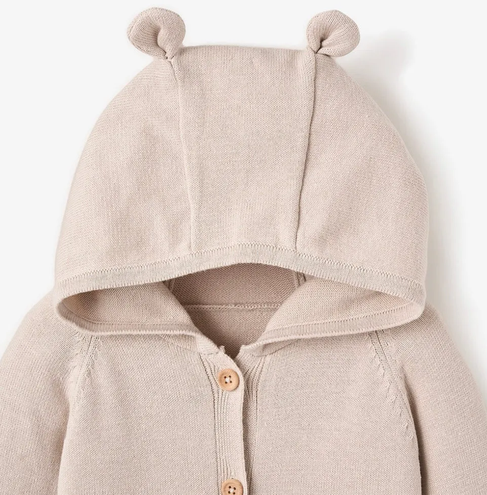 Taupe hooded sweater knit one piece 6-9 months *can be personalized