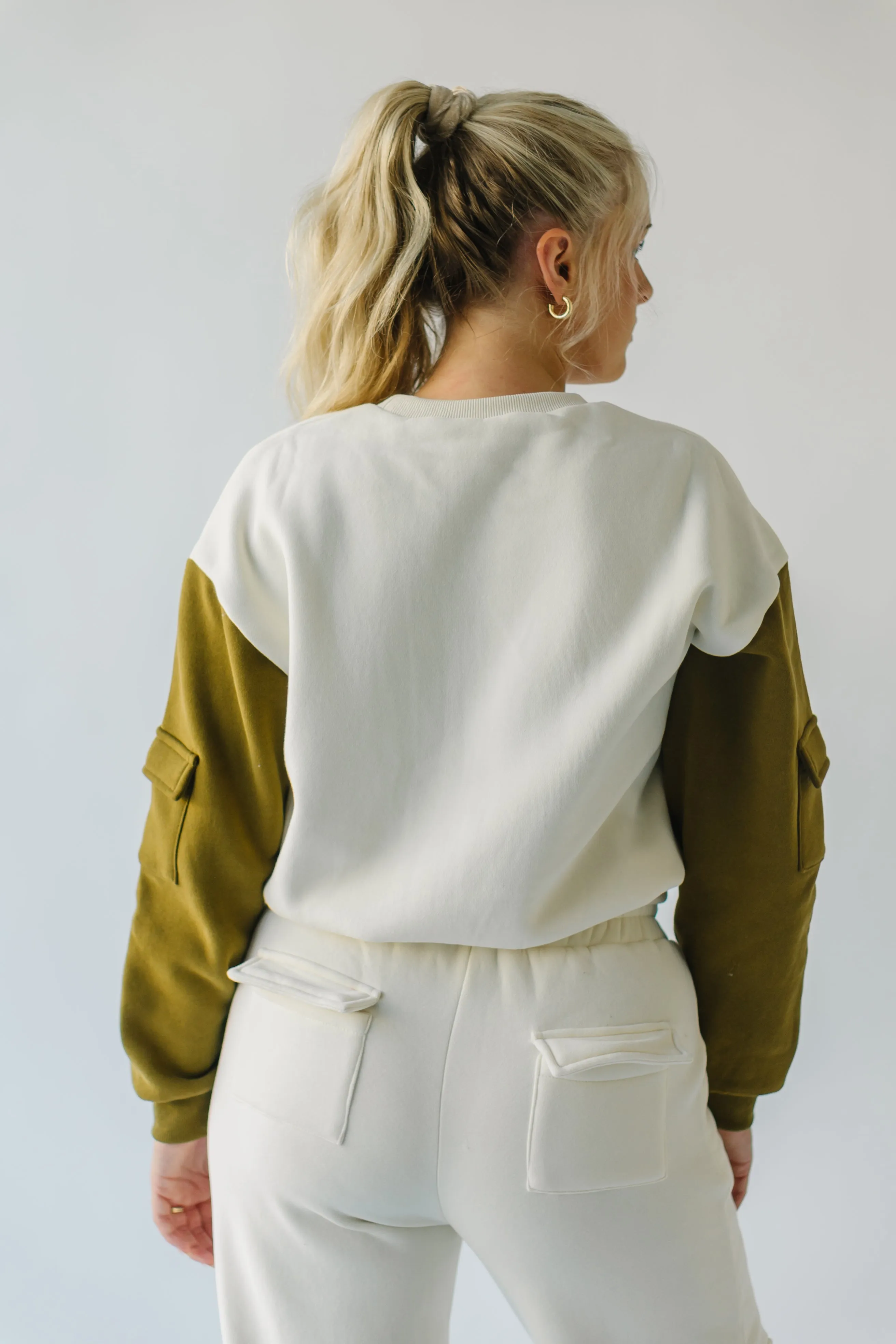 The Shannon Pocket Detail Pullover in Ivory   Olive