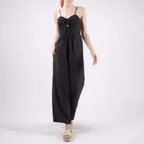 Tie Neck Smocked Bodice Keyhole Jumpsuit