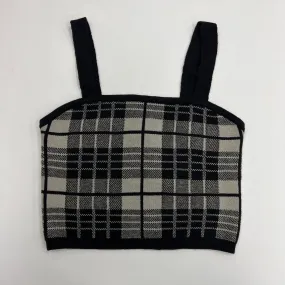 Women's Knit Solid Plaid Design Casual Crop Top